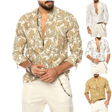 2021 Summer Fashion V-Neck Beach Style Men's Button Shirt